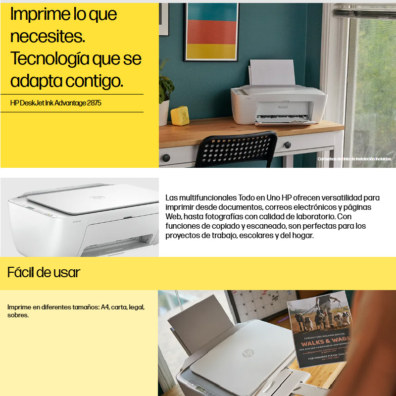 Impresora Multifuncional HP Deskjet Ink Advantage 2875 - Impresora, Escáner, Copiadora, Resolución 1200 dpi, Wi-Fi 588S4A#AKY