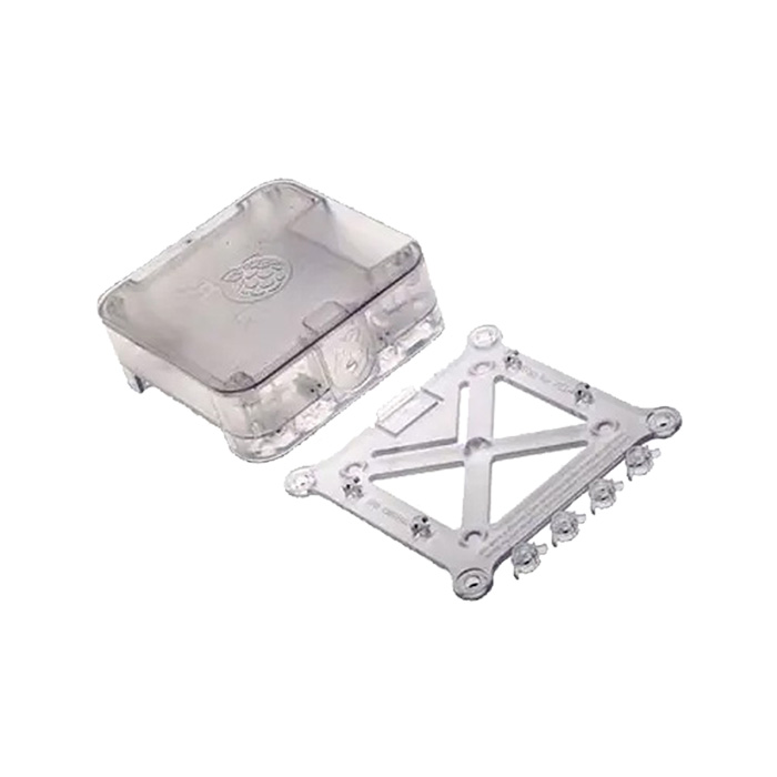 Caja Raspberry Pi Quattro - Compatible con raspberry Pi B+/2B/3B, montaje VESA incluído, color transparente.