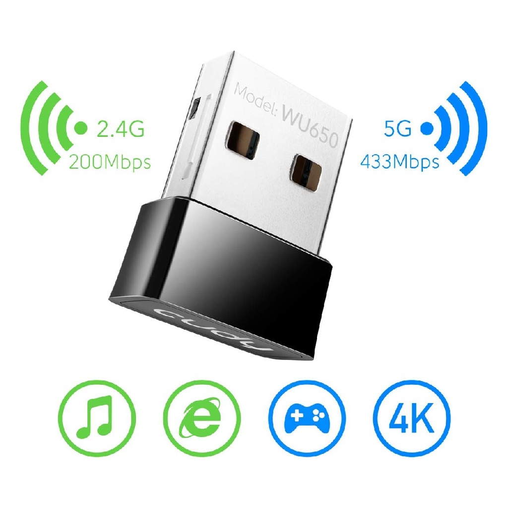 Adaptador Inalámbrico Cudy AC650 - USB 3.0, (433Mbps+200Mbps), banda dual 2.4Ghz/5Ghz.
