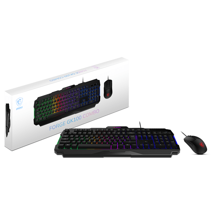 Teclado MSI para gamer y ratón, rgb, usb, Español, color Negro. FORGE GK100 COMBO LS