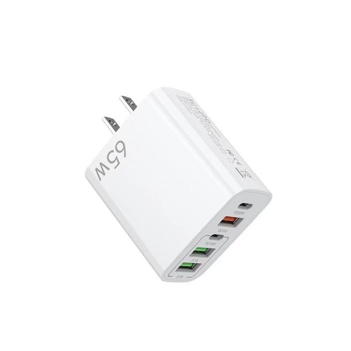 Cargador de pared O.E.M. - 5 Conectores, 2 x Tipo-C + 3 x USB, Carga rápida de 65W, Compatible con celulares, tablets, otros, Blanco-65W Fast charger 5 Port