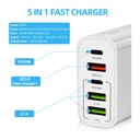 Cargador de pared O.E.M. - 5 Conectores, 2 x Tipo-C + 3 x USB, Carga rápida de 65W, Compatible con celulares, tablets, otros, Blanco-65W Fast charger 5 Port