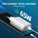 Cargador de pared O.E.M. - 5 Conectores, 2 x Tipo-C + 3 x USB, Carga rápida de 65W, Compatible con celulares, tablets, otros, Blanco-65W Fast charger 5 Port