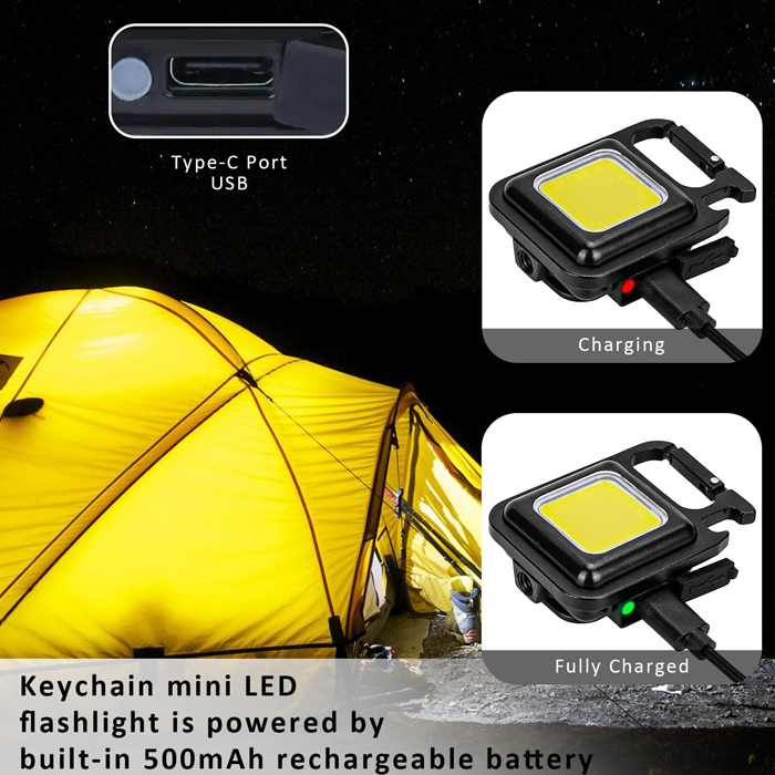 Lampara portátil de llavero - 500 MA - Aluminio y plástico, Color negro, Keychain light 500ma