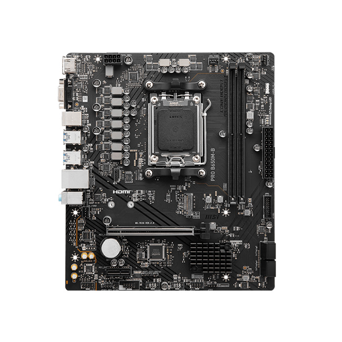 Tarjeta Madre AMD MSI PRO B650M-B - AM5,AMD B650, 2x DDR5 6600Mhz(OC), PCIe 4.0 x16, HDMI, VGA, USB 2.0, M.2, SATA 6Gb/s. PRO B650M-B