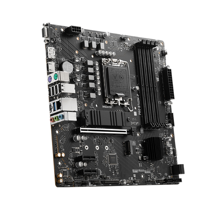 Tarjeta madre MSI PRO B760M-P DDR5 - LGA1700, Intel B760, 4x DDR5 6800Mhz(OC), PCI-Express 4.0, 2X M.2, DisplayPort, HDMI, VGA, 4X USB 2.0, 1X USB Tipo C