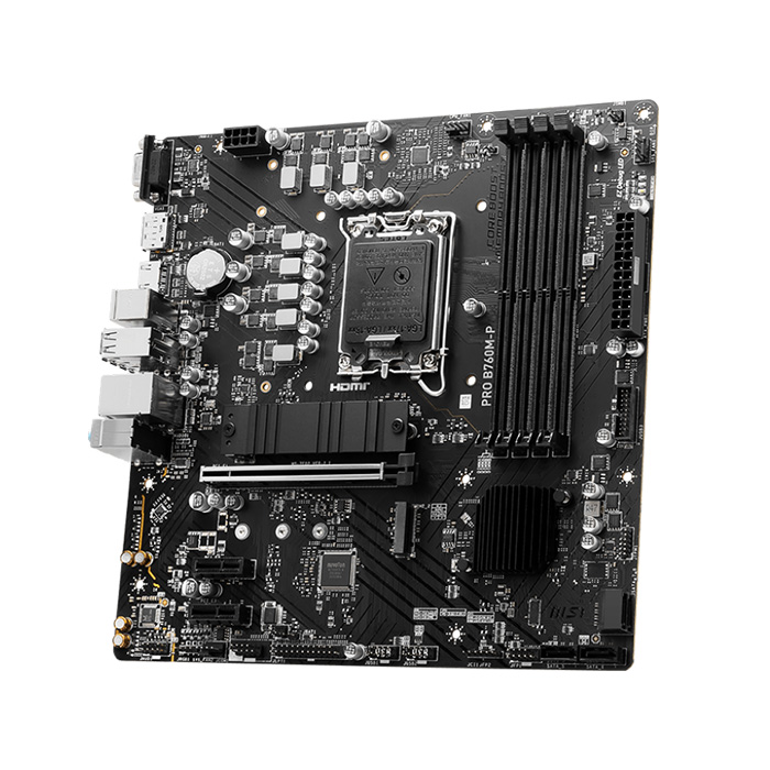 Tarjeta madre MSI PRO B760M-P DDR5 - LGA1700, Intel B760, 4x DDR5 6800Mhz(OC), PCI-Express 4.0, 2X M.2, DisplayPort, HDMI, VGA, 4X USB 2.0, 1X USB Tipo C