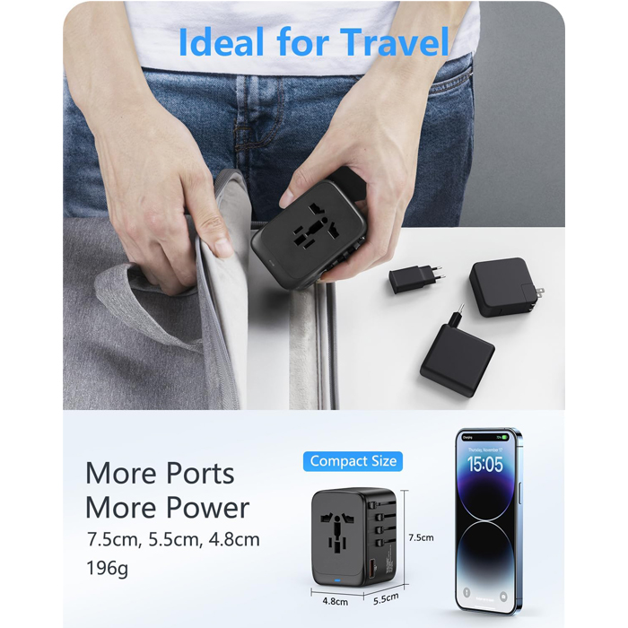 Argom ARG-AC-0298BK Adaptador de Viaje Universal Argom ARG-AC-0298BK, Puerto USB QC3.0 de 18 W, Puerto PD tipo C 20W, Negro ARG-AC-0298BK (copia)
