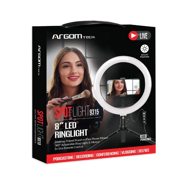 Aro de Luz Argom ARG-LP-9315BK 9315 Luz LED DE 8" Con mini tripode