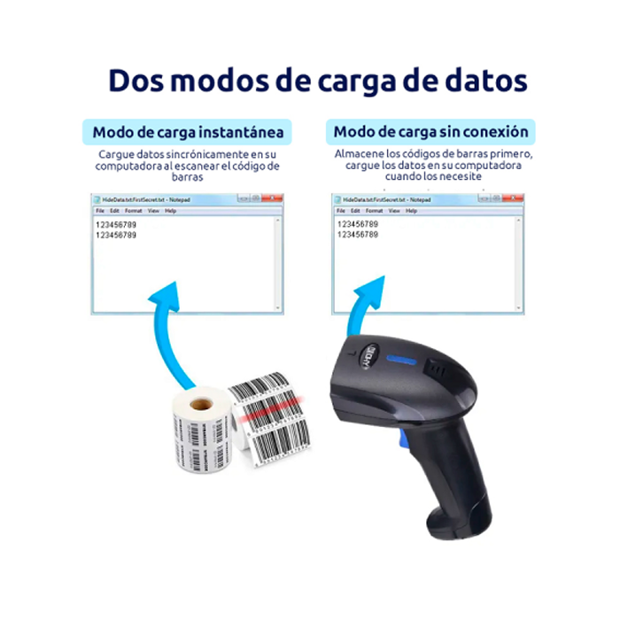 Escáner de Código de Barra y QR, O.E.M.,1D, 2D, IP65, Bluetooth, Wifi 2,4 G con adaptador, Cable USB,  YHD-1100DB
