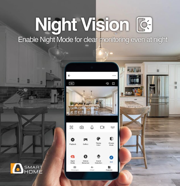 Cámara para Interiores Argom, ARG-SV-8090WT, Resolucion 1080p/15fps, WiFi 2.4GHz, MicroSD, Detección de Movimiento, Visión Nocturna, Audio Bidireccional, Compatible con Amazon Alexa y Google Assistant.