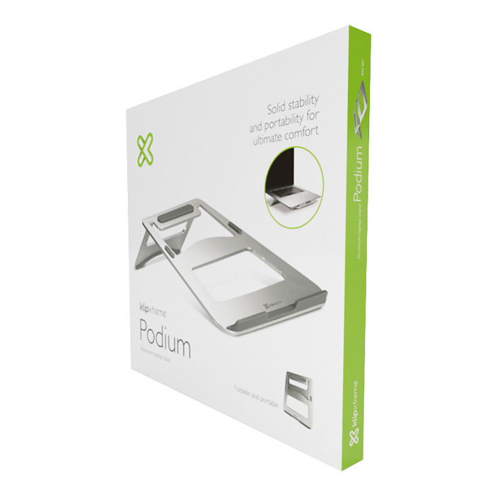 Abanico para Laptop Klip Xtreme Podium - Soporte para portátil, hasta 15.6", material aluminio, color plateado.