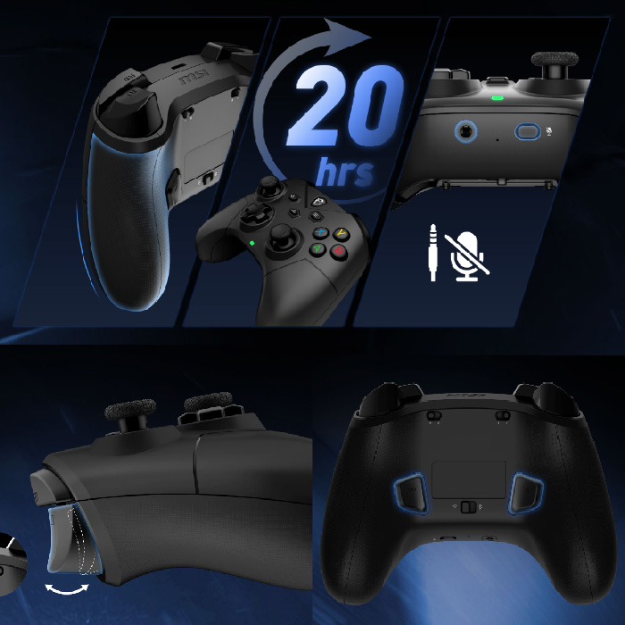 Joystick MSI Force FORCE GC300 W  - Control de juego 2.4 GHz inalámbrico, Bluetooth,  motores de vibración dual, Interfaz USB-C 2.0, compatible con Windows 10, android, batería de litio, color negro. FORCE GC300 W 