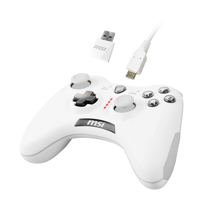 Joystick MSI Force GC30 V2 - Control de juego inalámbrico, motores de vibración dual, Interfaz usb 2.0, compatible con Windows 10, android, batería de litio, color blanco.