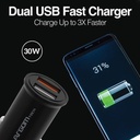 Cargador de Coche Argom ARG-AC-0111BK - Cargador doble para automóvil, USB, Carga rapida, 30W, Compatible con celulares, tablets, otros