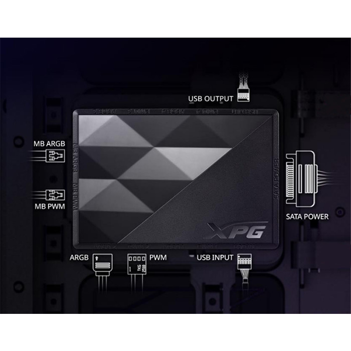 Controlador de Ventiladores y LED XPG Prime Box ARGB - Para PC, 4x puertos de abanicos, 4x canales RGB, 2x usb.