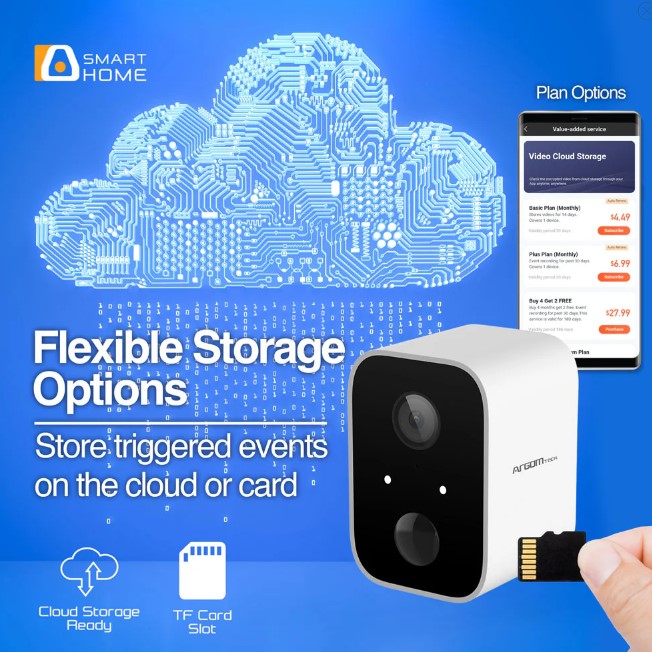 Cámara para Interiores Argom, ARG-SV-8090WT, Resolucion 1080p/15fps, WiFi 2.4GHz, MicroSD, Detección de Movimiento, Visión Nocturna, Audio Bidireccional, Compatible con Amazon Alexa y Google Assistant.