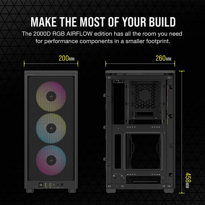 Case Gaming Corsair 2000D Airflow Mini-Itx Blac, Fans Incluidos y Controladores, Cc-9011246-Ww