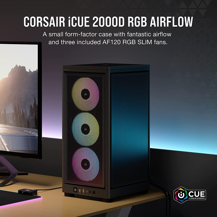 Case Gaming Corsair 2000D Airflow Mini-Itx Blac, Fans Incluidos y Controladores, Cc-9011246-Ww
