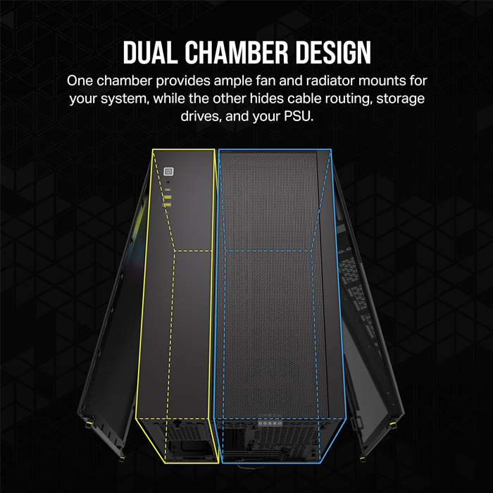 Case Gaming Corsair Doble Camara Media Torre 2500X Vidrio Templado Icue Link Rx RGB black Cc-9011267-Ww