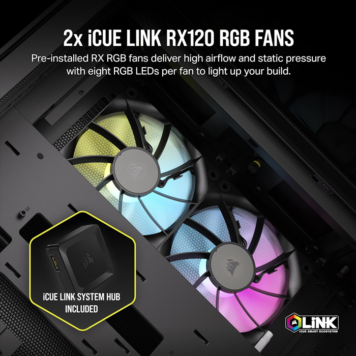 Case Gaming Corsair Doble Camara Media Torre 2500X Vidrio Templado Icue Link Rx RGB black Cc-9011267-Ww