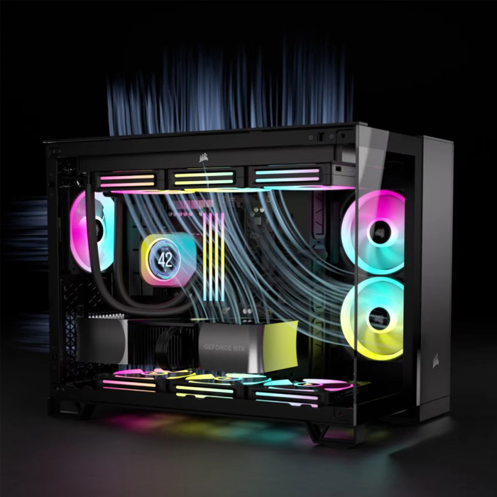 Case Gaming Corsair Doble Camara Media Torre 2500X Vidrio Templado Icue Link Rx RGB black Cc-9011267-Ww