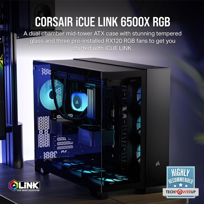 Case Gaming Corsair Doble Camara Media Torre 6500X Vidrio Templado 3 Icue Link Rx Rgb Black Cc-9011269-Ww