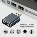 Adaptador de Sonido Argom ARG-CB-0067 USB 2.0 - Salida de sonido estereo, conexión audio, micrófono x 3.5mm