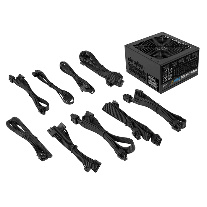 Fuente de Poder Aerocool -Potencia de 1000W modular, 24 pines ATX 3.0, conectores 2x 8 pines (4+4), 4x 8pines (6+2) PCI-E, 8x SATA, 80 plus gold. ACPG-IMK0FUC.31