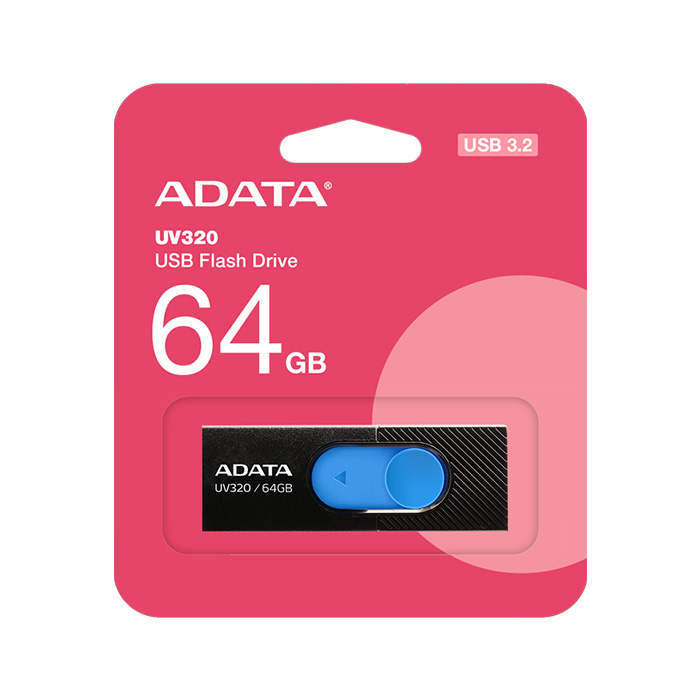 Memoria Flash ADATA AUV320 - Capacidad de 64GB, USB 3.2, color negro/azul. AUV320-64G-RBKBL