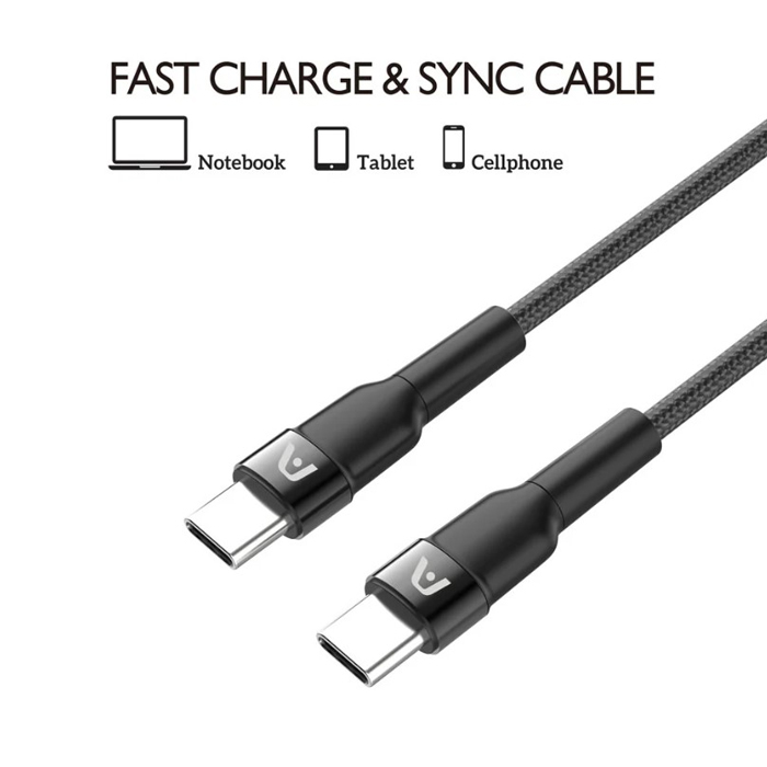 Cable Argom ARG-CB-0047BK Tipo-C a Tipo-C M/M - 6pies (1.8M), para celulares, tablet, laptops, transferencia hasta 480 Mbps, Nailon Trenzado