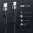 Cable Argom ARG-CB-0047BK Tipo-C a Tipo-C M/M - 6pies (1.8M), para celulares, tablet, laptops, transferencia hasta 480 Mbps, Nailon Trenzado