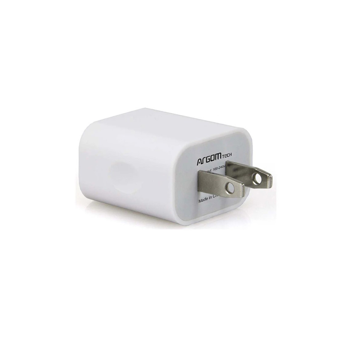 Cargador de Pared Argom Tech - USB 1A,para celulares, tablet, laptops ,5V, blanco.