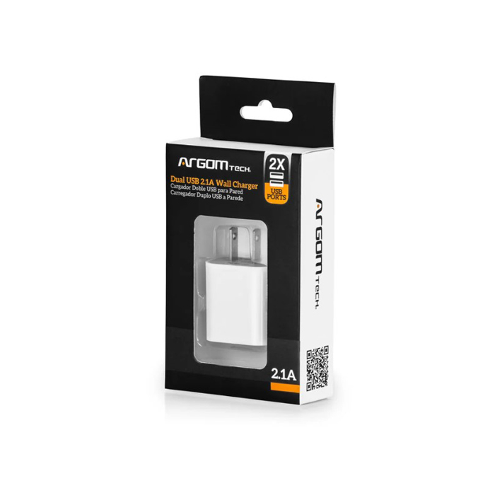 Cargador de Pared Argom Tech - USB 1A,para celulares, tablet, laptops ,5V, blanco.