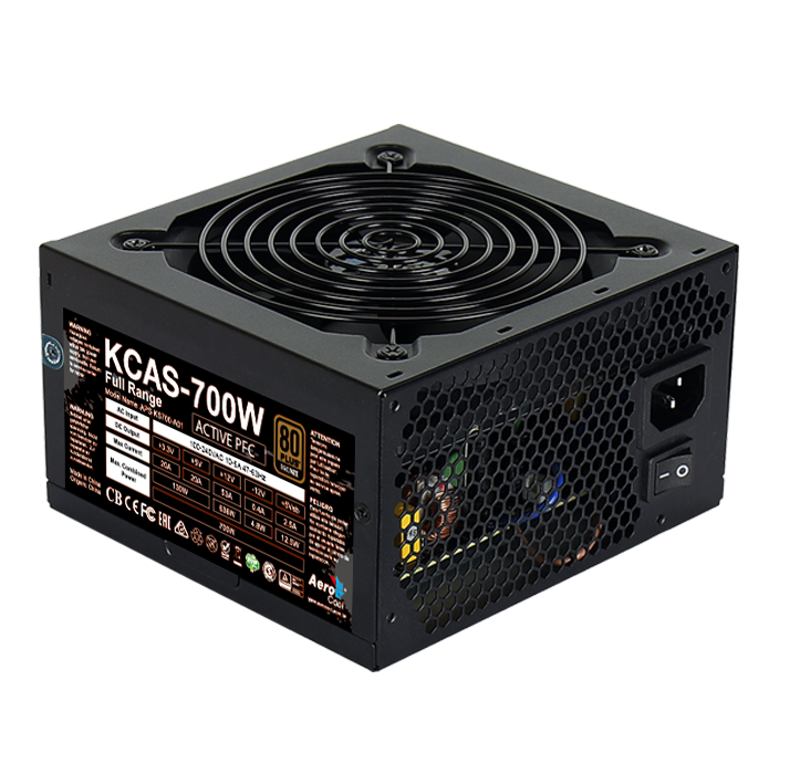 Fuente de Poder Aerocool BRONZE KCAS-700W - Potencia de 700W, 24 pines, abanico 120mm, 80 plus Bronze. ACPB-KC70FUC.12
