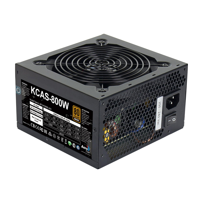 Fuente de Poder Aerocool BRONZE KCAS-800W - Potencia de 800W, 24 pines, abanico 120mm, 80 plus Bronze. ACPB-KC80FUC.12