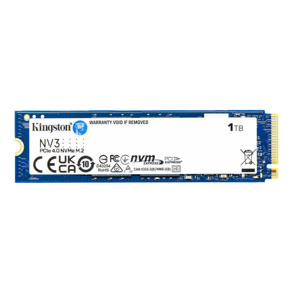 Unidad de Estado Sólido (SSD) Kingston NV3 - Capacidad de 1TB, 6000MB/s de lectura, 4000MB/s de escritura, NVMe PCIe 4.0 x4, M.2 2280. SNV3S/1000G