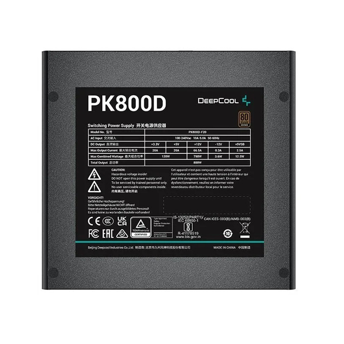 Fuente de Poder Deepcool PK800D - Potencia de 800W, 20/24 pines, 4x PCI-E 6+2Pin, certificado 80 Plus Bronze