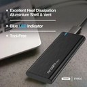 Caja portable Argom - M.2 PCI-E NVME a Tipo-C o USB 3.0, , velocidad hasta 10 Gbps, Admite SSD PCI-E de tamaños 2230, 2242, 2260 y 2280, color Negro. ARG-AC-1038