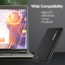Caja portable Argom - M.2 PCI-E NVME a Tipo-C o USB 3.0, , velocidad hasta 10 Gbps, Admite SSD PCI-E de tamaños 2230, 2242, 2260 y 2280, color Negro. ARG-AC-1038