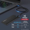 Caja portable Argom - M.2 PCI-E NVME a Tipo-C o USB 3.0, , velocidad hasta 10 Gbps, Admite SSD PCI-E de tamaños 2230, 2242, 2260 y 2280, color Negro. ARG-AC-1038