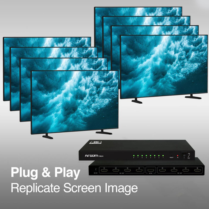 Switch HDMI Argom - ARG-AV-5118- 1 entrada HDMI a 8 salidas HDMI, Resolución: 3840x2160p a 60 Hz, ARG-AV-5118
