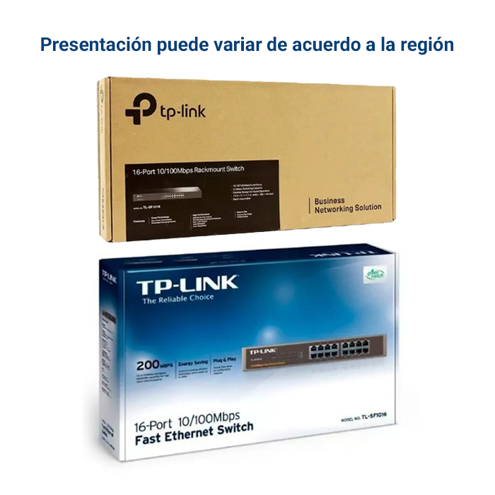 Conmutador (Switch) TP-Link TL-SF1016 - Conmutador con 16 puertos 10/100Mbps para montaje en racks, negociación automática MDI/MDIX,