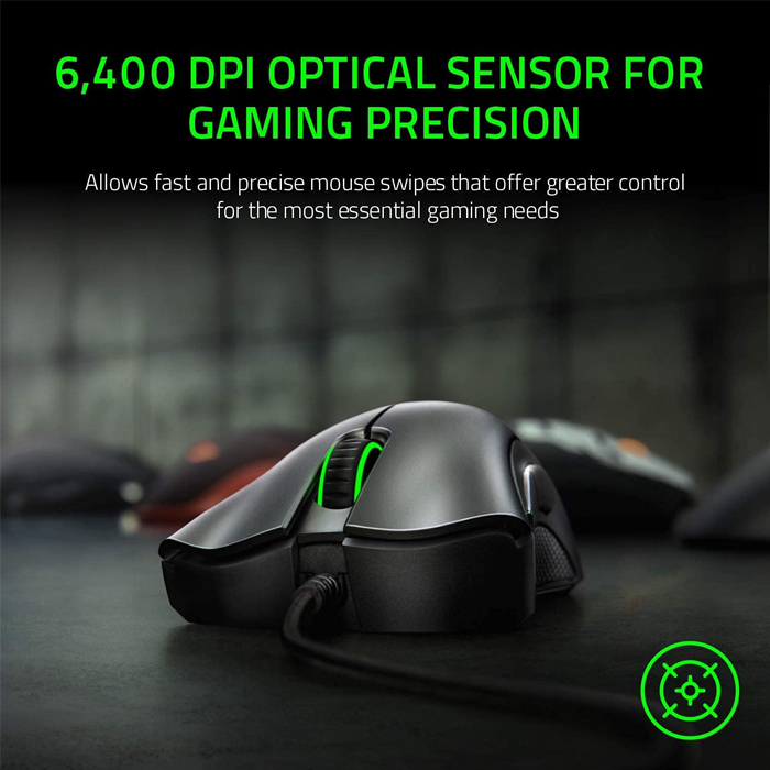 Mouse Razer Deathadder Esssential - Ratón óptico alámbrico para gamer, rgb chroma, 5 botones programables, 6400 dpi, usb, color negro. RZ01-03850100-R3U1 