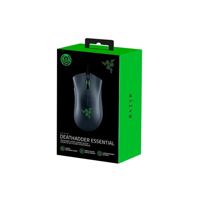 Mouse Razer Deathadder Esssential - Ratón óptico alámbrico para gamer, rgb chroma, 5 botones programables, 6400 dpi, usb, color negro. RZ01-03850100-R3U1 