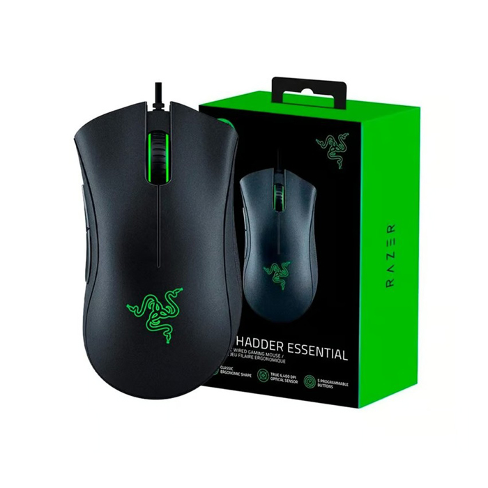 Mouse Razer Deathadder Esssential - Ratón óptico alámbrico para gamer, rgb chroma, 5 botones programables, 6400 dpi, usb, color negro. RZ01-03850100-R3U1 