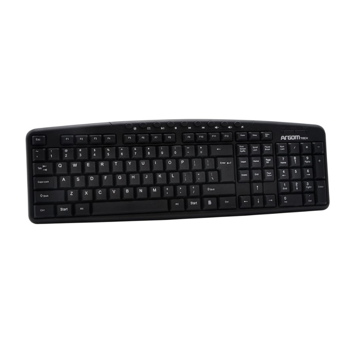 Teclado Multimedia Argom ARG-KB-7827 - con 9 teclas de acceso rápido, USB, idioma Ingles, negro.