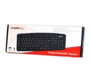 Teclado Multimedia Argom ARG-KB-7827 - con 9 teclas de acceso rápido, USB, idioma Ingles, negro.