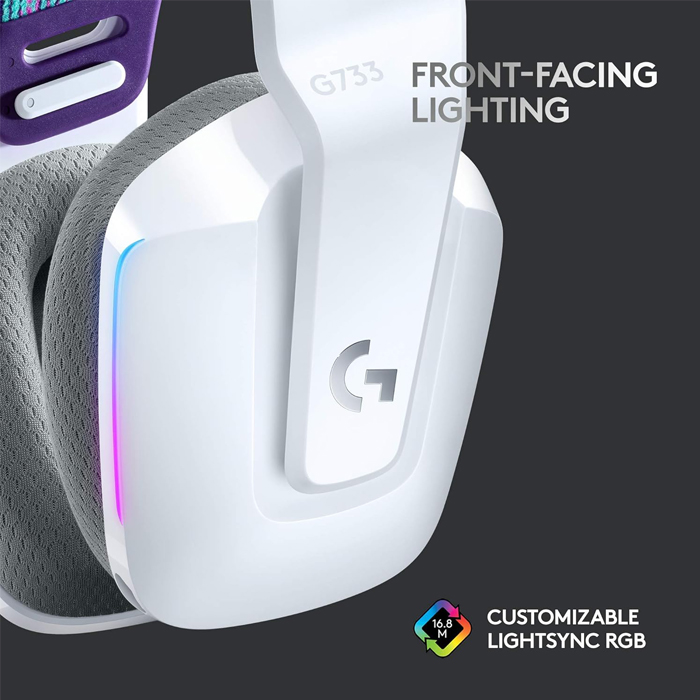 Auricular Logitech G733 LightSpeed RGB Wireless - Audífono con micrófono para gamer, inalámbrico, dts, compatible con PC/MAC/PS4, color blanco. 981-000882