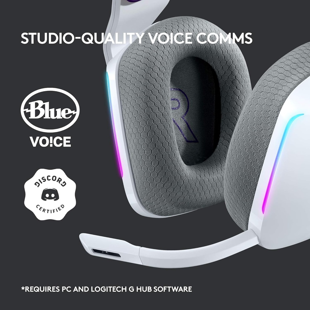 Auricular Logitech G733 LightSpeed RGB Wireless - Audífono con micrófono para gamer, inalámbrico, dts, compatible con PC/MAC/PS4, color blanco. 981-000882